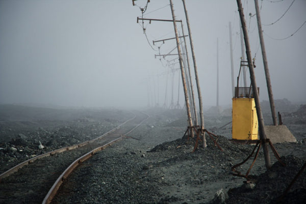 Railroad going into the fog